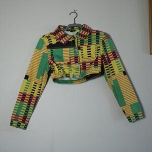 VIP Jeans Cropped Geometric Funky Cropped Jacket Size S